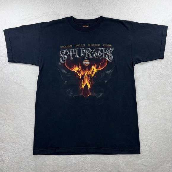 Harley-Davidson Other - Harley-Davidson Shirt Mens Large Black 2005 Sturgis Black Hills Rally Bull Flame